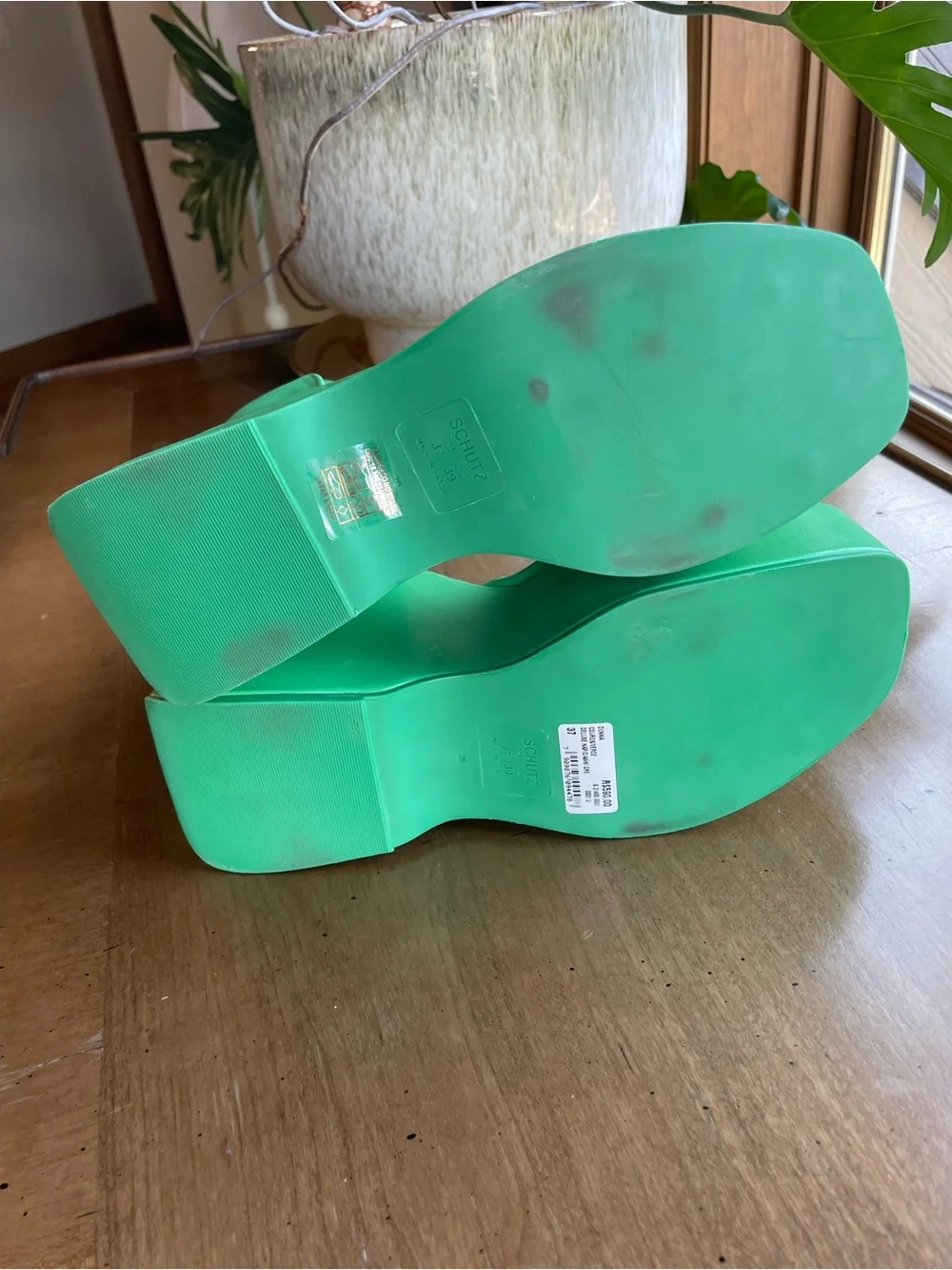 SCHUTZ Green Dunna Platform Pumps with Ankle Strap size EU 39 US 8/8.5